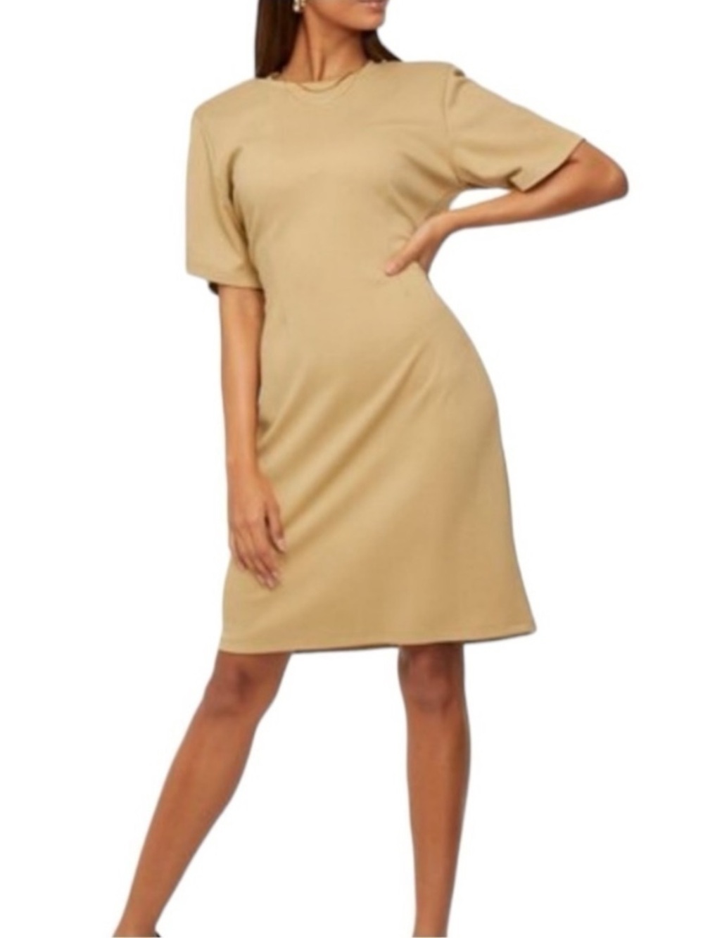 Gestuz Ankagz sheath dress Camel Tan Brown Minimalist size medium EUC